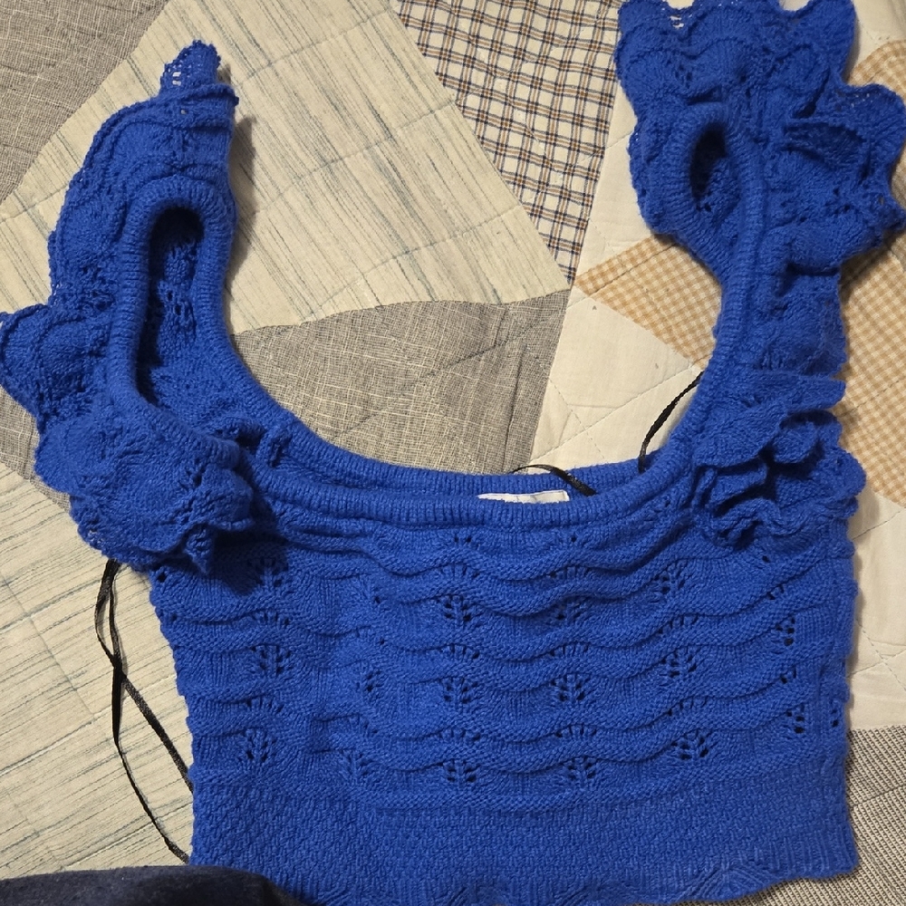 Blue Textured Tank Top